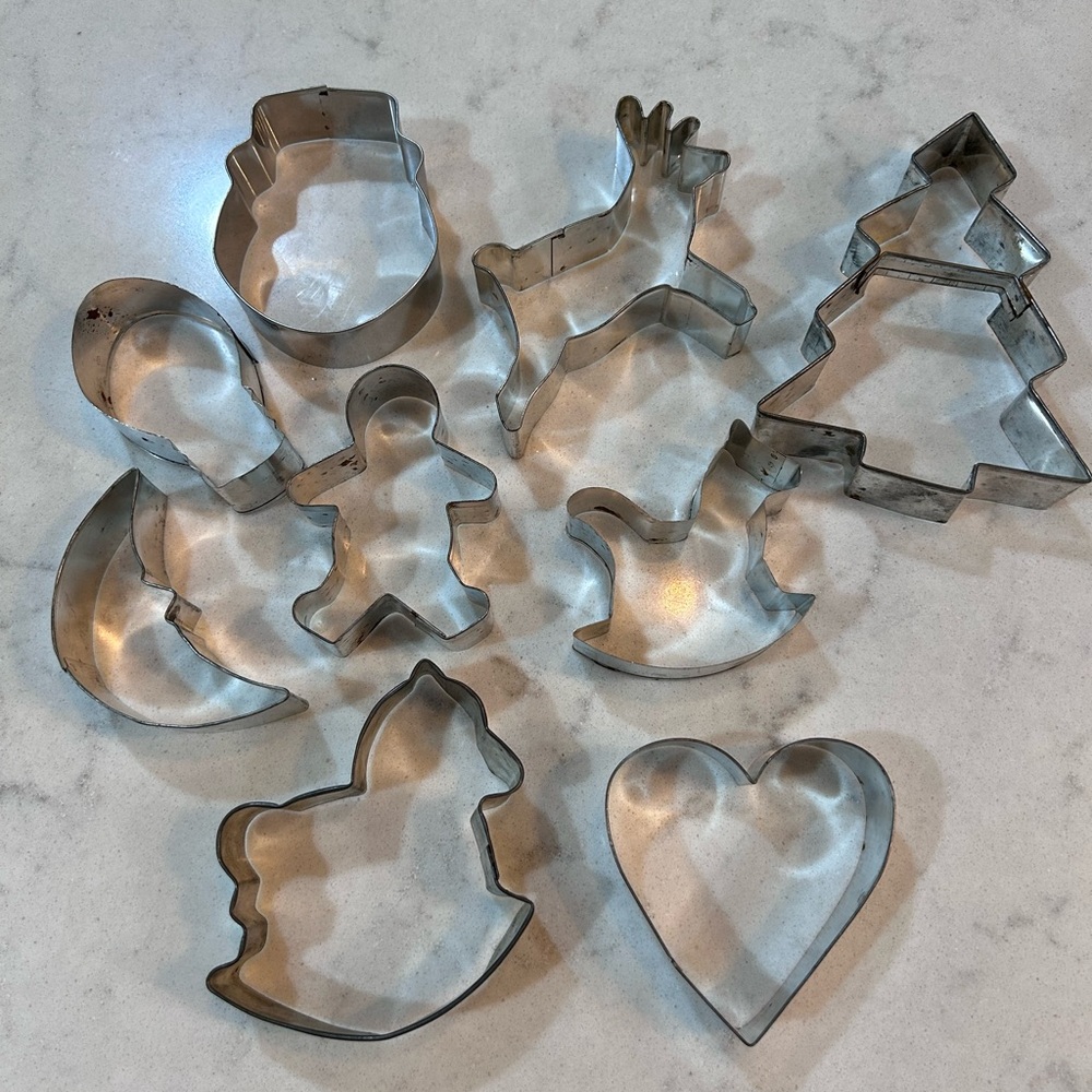 9 metal cookie cutters Holiday winter playdough lot heart moon snowman